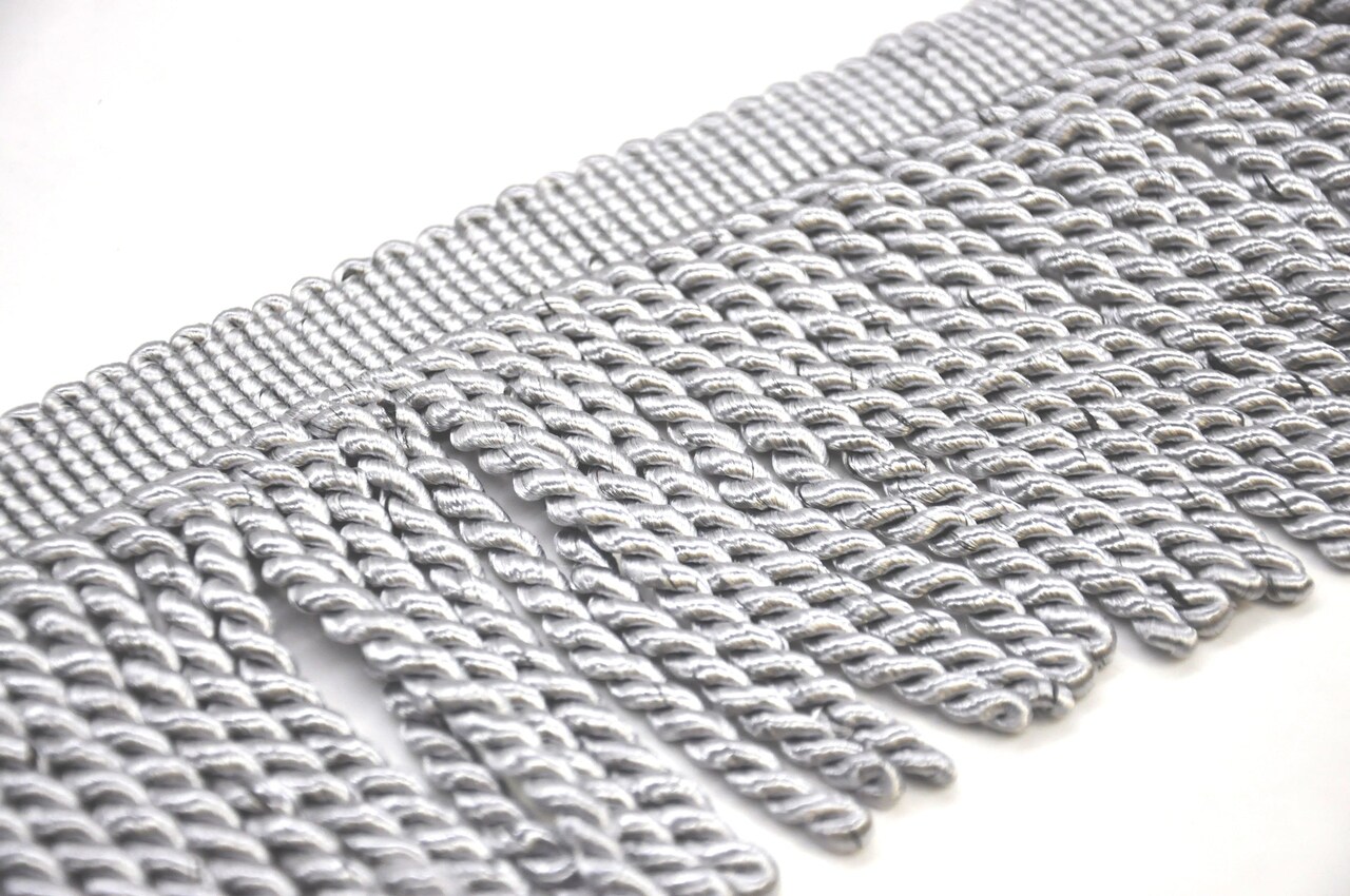 Belagio Bullion Fringe Trim, 6" Wide, Softer Collection, 15 Yards, Silver